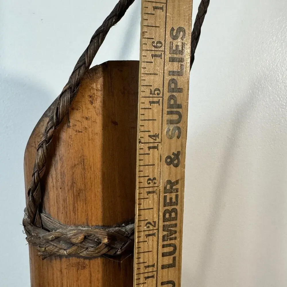 Vintage Handcrafted Bamboo Vase Planter with Braided Rope Handle & Accents 16.5